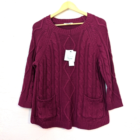Liz Claiborne Jewel Tone Magenta Warm Cozy Thick CableKnit Casual Office Sweater - Picture 3 of 8
